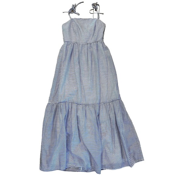 Gianni Bini Blue & White Stripes Shoulder Ties Ruffle Maxi Sundress SZ 4 NWT - Picture 1 of 10